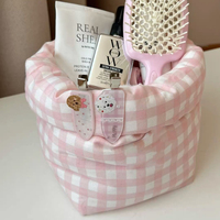 Boîte de rangement de bureau en tissu doux à motif nœud, couleur rose, imprimé nœud, ouverture supérieure, grand espace pour maquillage, bibelots et accessoires capillaires