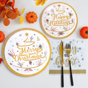 Juego de Vajilla Desechable de Papel FSC para 8 Personas, Diseño Navideño Completo y Bonito, Incluye Platos de Papel de 7/9 Pulgadas, Vasos y Servilletas - Product Image 2