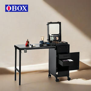 Chariot de rangement professionnel pour maquillage avec miroir et tiroirs pour nail art et maquillage permanent, type rectangulaire noir sur pied - Product Image 5