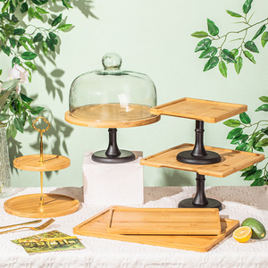 <b>Ring</b> Forest Themed Dessert Display Stand Wooden Trays Glass <b>Dome</b> Cake Stand Simple Style For Party And Home Use - Product Image 2