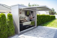 Abri de cuisine extérieur de luxe en conteneur pour parc, design écologique, noir, à vendre