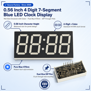 Display LED Blu a 7 Segmenti e 4 Cifre da 0,56 Pollici con Punto Intercapedine, Tubo Digitale a 12 Pin per Orologio, Timer, Contatore Serie 5641/5645 - Product Image 2