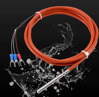 Sensor Suhu 3-kabel PT100/PT1000 dengan Termometer Resistansi Platinum, Probe Tahan Air dengan Kabel Karet Silikon