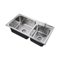 Crépine d'évier de cuisine brossée en acier inoxydable, norme américaine, à simple orifice, anti-colmatage, 3 en 1, pour évier double