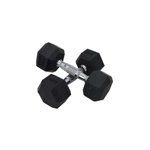 Factory Hot Sale High Quality Wholesale Custom Gym Equipment Cheap 2.5-50kg Black Fixed Rubber Hex Dumbbell