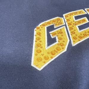 Sweat à capuche oversize <span class=keywords><strong>ample</strong></span> en coton molletonné bleu marine avec logo brodé et strass pour homme - Product Image 3