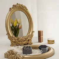 Cutelife מכירה לוהטת זהב שרף קטן שולחן עגול מראה מגש סלון דקורטיבי מראות (ישן) איפור מראה עיצוב בית