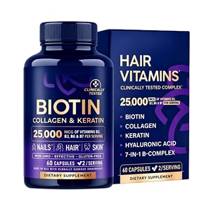 Biotine Collagène & Kératine 25000mg Complexe Multivitaminé Beauté Complément Alimentaire en Capsules 60 Capsules/Flacon 2 Capsules par Portion - Product Image 1