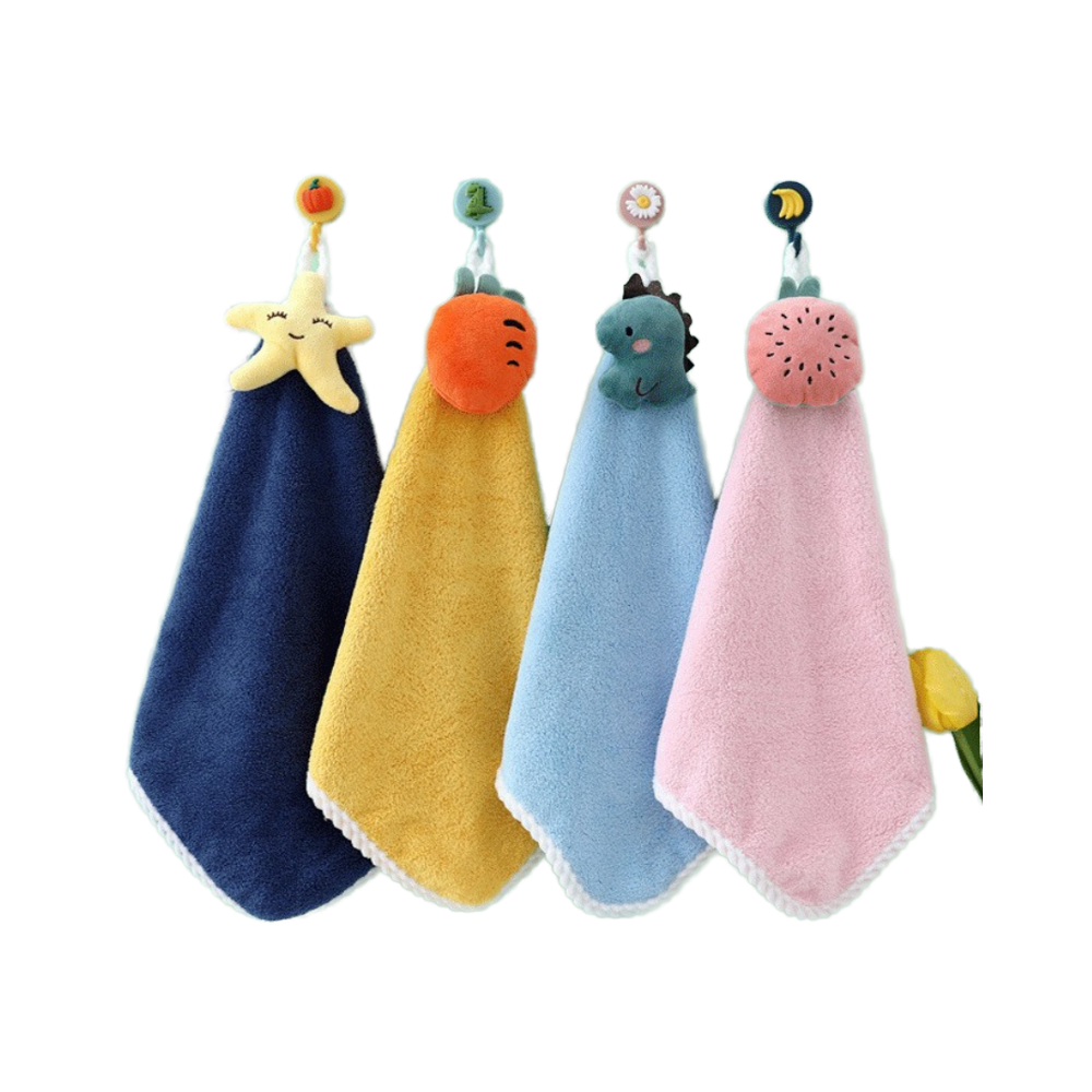Quick-Dry Microfiber Coral Fleece Thickened Absorbent Square Kitchen Towel Small Woven Cartoon Towel for Home Kindergarten for