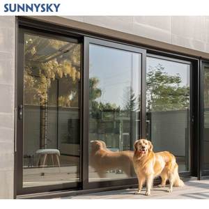 Sunnysky AS2207 porta scorrevole in alluminio dal Design moderno per ville in vetro temperato laminato doppio con chiusura a maniglia dorico - Product Image 1