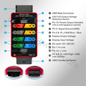 <span class=keywords><strong>Convertidor</strong></span> para Camiones Hwaut ODB-01, Adaptador <span class=keywords><strong>de</strong></span> 12-24V <span class=keywords><strong>a</strong></span> 12V y Caja <span class=keywords><strong>de</strong></span> Distribución con Interfaz OBD y Pantalla LCD para Vehículos - Product Image 3