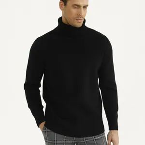 Suéter de punto negro para hombre, cuello de tortuga, Invierno