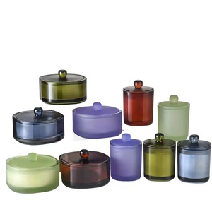 Bocal en verre épais multicolore, carré, grand, rond, style <span class=keywords><strong>fauvisme</strong></span>, vide, pour décoration intérieure, aromathérapie, fabrication de bougies - Product Image 1