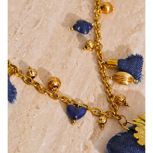 JINYOU 5111 Nuova Collana con Ciondolo a Forma <span class=keywords><strong>di</strong></span> Cuore in Tessuto Acrilico su Catena in Acciaio Inossidabile - Product Image 2