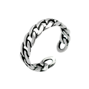 BASQUESUN Bague de doigt ouverte en argent sterling oxydé, chaîne <span class=keywords><strong>gourmette</strong></span> de 6 mm, style <span class=keywords><strong>motard</strong></span>, taille ajustable unisexe - Product Image 1