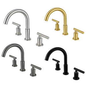 Stainless Steel Basin Faucet Dual Handle 304 <b>Deck</b> Mounted Sink Tap With Brass Valve Core - Product Image 3