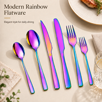Cuillère, fourchette et couteau à steak modernes en acier inoxydable poli effet miroir arc-en-ciel pour hôtels, restaurants et mariages