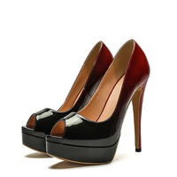 Sandales élégantes pour femmes à la mode en cuir laqué plate-forme imperméable bouche peu profonde talons super hauts 15cm chaussures simples