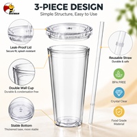 Gobelet en plastique transparent Beeman à double paroi avec couvercle à paille, 16oz 32oz, logo personnalisé, vente en gros, OEM, tasse réutilisable