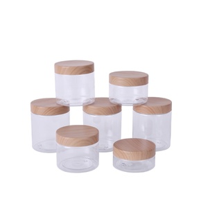 Hot Sale 100ml 200ml 250ml 300ml 500ml Plastic <b>Jar</b> with Wooden Lid Transparent Container Empty Cosmetic Face Cream Powder Pot - Product Image 2