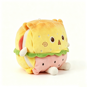 Peluche personnalisée en forme de burger brodée de points scintillants, peluche ours hamburger avec pain au sésame, poupée en peluche multi-couches en forme de burger avec laitue et jambon - Product Image 1