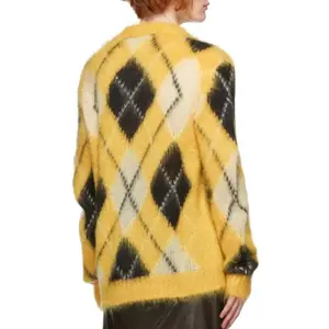 冬のカスタムロゴファッションデザインセーターユニセックスジャカードVネックニットファジーメンズモヘアニットカーディガン