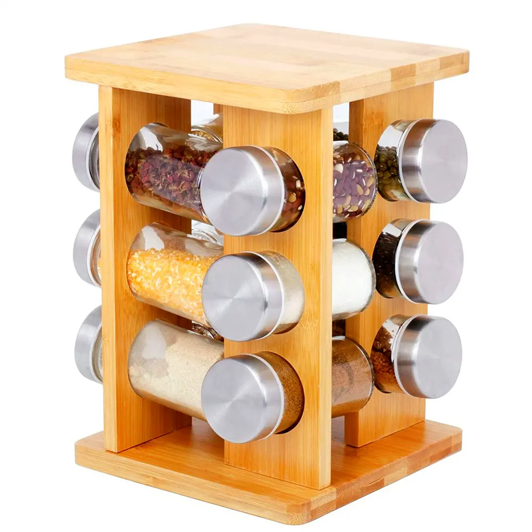Caja de almacenamiento de bambú para condimentos, armario, estante de cocina, torre de especias