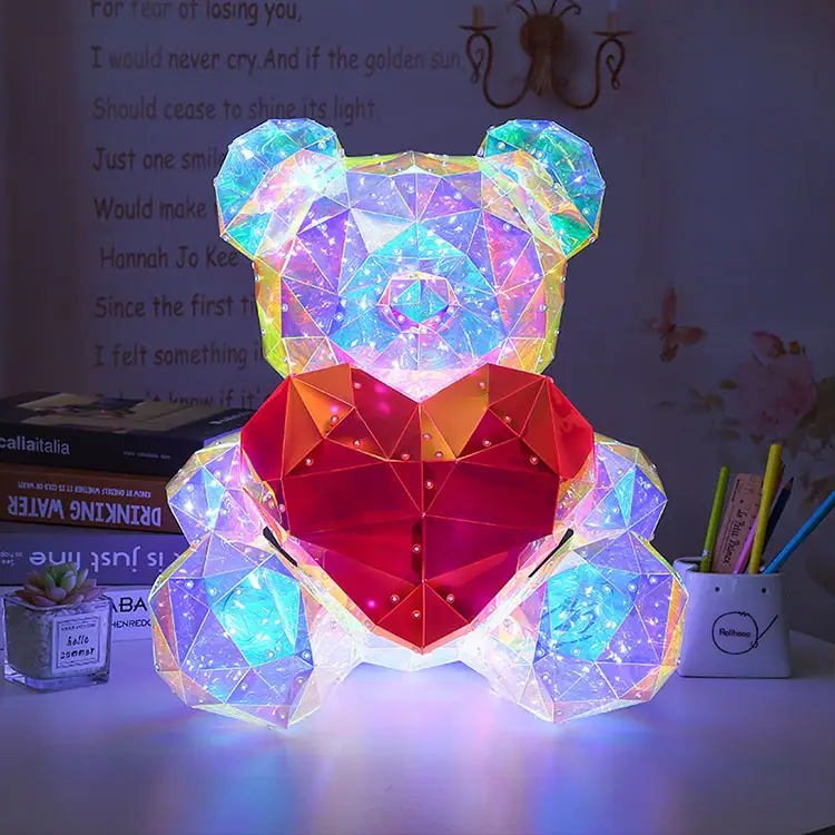 2024 yenilik hediyeler LED Glow Teddy Bear sevgililer günü 30 cm PVC holografik folyo USB fiş kutup ayıları noel ışıkları