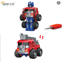 Mainan Edukatif JOYSUN TOYS, Robot Transformasi Kendaraan Teknik Plastik Rakitan Manual untuk Anak Laki-laki Usia 5+