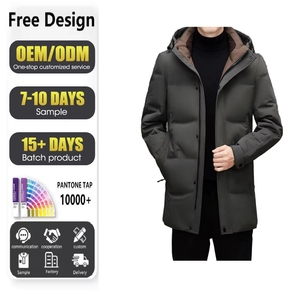 باركا رجالي طويل بطول الركبة سميكة ودافئة أسفل البط الراقية مقنعين الأعمال عارضة معطف إغلاق سحاب - Product Image 1