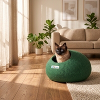 Niche pour chat en laine écologique rayée, taille personnalisable, lavable à la main, rembourrage non amovible