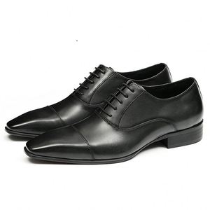 Men's Oxford Shoes - Business Formal Genuine Cow Leather Dress Shoes, Minimalist Three-<b>Cap</b> <b>Toe</b>, British Style, Classic - Product Image 2