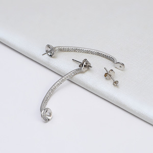 S925 <b>Silver</b> DIY Accessory Personalized Long Style Dual-Use Double <b>Bead</b> Earrings Nail Tassel Zircon 10mm Empty Support Earrings - Product Image 2