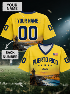 Camiseta Deportiva Personalizada de Puerto Rico, Recuerdo de la Isla, con Nombre y Número, Estilo Urbano, Oversize, de Malla, para Fútbol Americano - Product Image 3