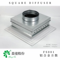 Diffuseur carré moderne en aluminium thermolaqué pour extérieur, 4 voies, réglable, fabriqué en Chine, toutes tailles disponibles, adaptateur d'amortisseur disponible