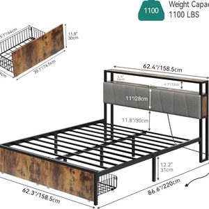 <b>Double</b> <b>bed</b> with drawers, wrought iron <b>bed</b>, steel and wood frame <b>bed</b>, thickened and reinforced iron <b>bed</b>, modern minimalist <b>bed</b>, - Product Image 5