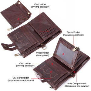 Portefeuille en cuir Andong pour homme, véritable cuir de vache, avec fermeture éclair et boucle, blocage RFID, style rétro vintage. - Product Image 2