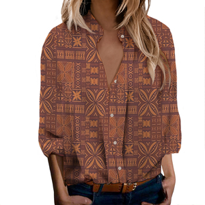 Neu angekommene polynesische samoa nische Stammes-Design benutzer definierte lässige Frauen hemden V-Ausschnitt Button-up-Shirt - Product Image 1