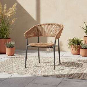 Silla de jardín impermeable para exteriores Silla de mimbre de aluminio Silla de comedor apilable para restaurante Patio - Product Image 1