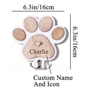 Personalized Dog Lead Holder, Wood Paw Print Wall Hook, Wall-mounted Accessory Organizer for Clothes, Hats, Keys - Product Image 5