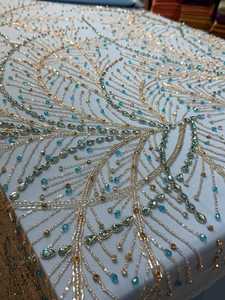 Premium Designer Beaded Embroidery <b>Fabric</b> with Crystal Lace Pattern for Wedding Dress Evening Gown Couture Garment Textile - Product Image 2
