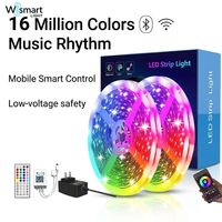 Гибкая светодиодная лента WS2812B Smart RGB LED 12В/24В SMD5050 с Wi-Fi и синхронизацией музыки, IP20, меняющая цвет, для дома