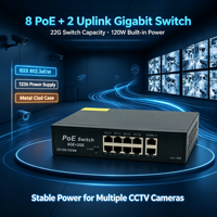 Switch POE Gigabit de 8 Puertos, 8GE+2GE Uplink, 120W, Carcasa Metálica, IEEE802.3af/at, QoS, Apilable, 1236, para Cámaras IP