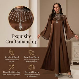Beaded Rhinestone Modest Abaya for Women Wide Sleeve Private Label - Product Image 2