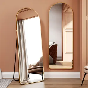 Arche longue pleine longueur grande chambre salon décor à la maison miroir sur pied en alliage d'aluminium doré miroir en verre décoratif