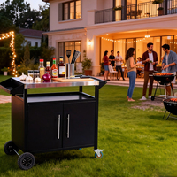 Carrito de Barbacoa Móvil para Exteriores con Superficie de Acero Inoxidable 403, Mesa de Preparación para Barbacoa con Puerto de Acceso para Manguera de Gas para Barbacoa en el Patio Trasero