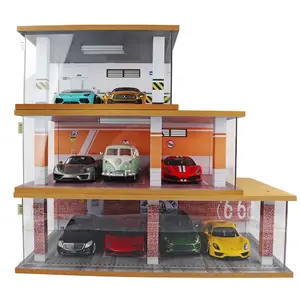 1/32 bois modèle de voiture parking scène de modèle de garage avec lumière acrylique anti-poussière haut de gamme collection de luxe boîte de rangement boîte de rangement