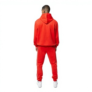 LONG MISSION INDUSTRY Chándal Rojo para Hombre con Capucha, Color Sólido, Algodón, Corte Regular, Bolsillos Laterales, Ropa de Invierno - Product Image 2
