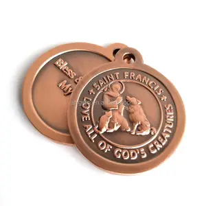 Personnalisé Cuivre Antique Plaqué Saint François Médaille D'animal Familier Nom Étiquettes de Chien