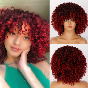 <span class=keywords><strong>Parrucca</strong></span> riccia <span class=keywords><strong>Afro</strong></span> crespo <span class=keywords><strong>bionda</strong></span> con frangia parrucche sintetiche corte per le donne nere Ombre marrone Glueless Cosplay capelli resistenti al calore - Product Image 4